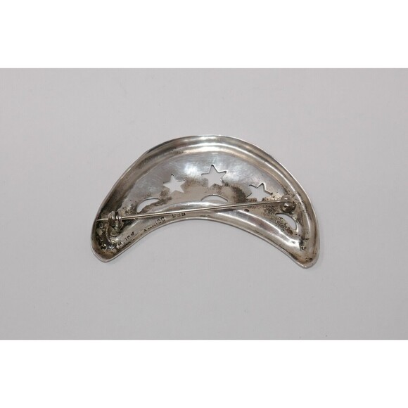 Mexico Taxco Sterling Silver 925 Crescent Moon And Stars Brooch - Picture 9 of 11
